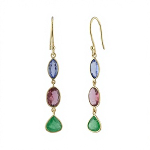 14K Gold Plated Tanzanite Tourmaline Emerald Triple Drop Dangle Earrings Minimalist Style Natural Gemstones for Women Wedding - Product Image 1