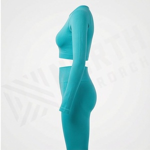 Ensemble de yoga sans couture extensible et respirant pour femmes, vêtements de sport, tenue de fitness, équipement de sport, vente en gros, logo personnalisé - Product Image 3