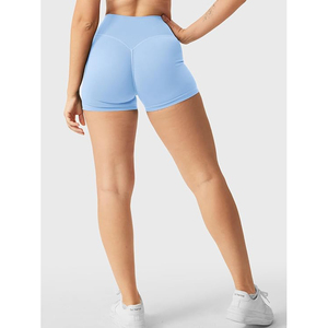Shorts de yoga sans coutures bleu clair pour femmes, taille haute, effet push-up, compression, écoresponsables, en Spandex/Nylon extensible dans les quatre sens - Product Image 5