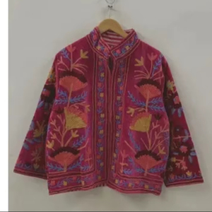 Bohemian Floral Embroidered Velvet Jacket Windproof and Breathable Suzani Overcoat Winter Knitted Short <b>Coat</b> - Product Image 1