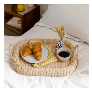 Bandeja Rectangular de Ratán de Primera Calidad, Tejida a Mano, con Asas de Madera, Ecológica, para Servir Té, Café y Decoración de Cocina - Product Image 1