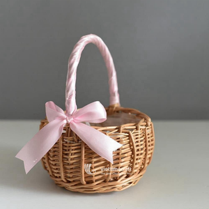 Cesta de Mimbre Pequeña para Pascua con Asa de Listón, Cesta Decorativa de Regalo con Conejito - Product Image 3