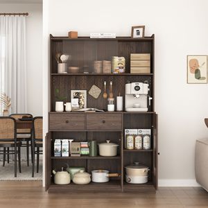 Armadio dispensa da cucina alto 71 pollici con ante in vetro scanalato di grande capacità, mobiletto per microonde e scaffale per panettiere - Product Image 6
