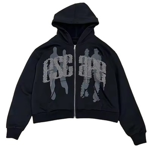 เสื้อฮู้ดดี้ทรงหลวมสไตล์วินเทจ ล้างสีแบบแอซิดวอช ปักโลโก้แบบดิสเทรสตามสั่ง (OEM) พร้อมกางเกงวอร์มทรงขาบาน ชุดแทรคสูทเนื้อหนาสำหรับผู้ชาย - Product Image 6