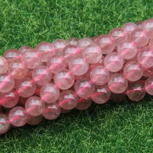 ลูกปัดควอตซ์สตรอเบอร์รี่ธรรมชาติทรงกลม ลูกปัดคริสตัลสีชมพูเนื้อเรียบ สำหรับทำเครื่องประดับ ขายส่ง - Product Image 2