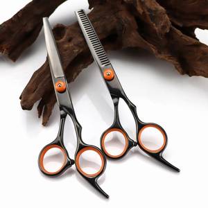 Ciseaux professionnels pour la coupe des cheveux, acier inoxydable 4CR13, pointe acérée, réutilisables, pour droitiers, manche long, accents orange, usage en salon - Product Image 2