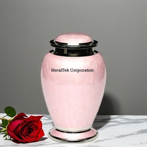 Vente en gros d'urne funéraire rose en aluminium massif revêtu de nickel couleurs personnalisées bord coupé souvenir stockage des cendres urnes funéraires pot - Product Image 1