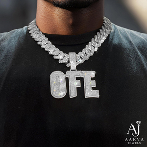 Pendentif personnalisé en moissanite, breloque initiale glacée, plaqué rhodium or rose, argent 925, collier hip-hop, cadeau bijoux - Product Image 1