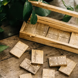 Handcrafted Mango Wood Domino Set with Brass Accents, Double Six <b>Game</b> - Product Image 6