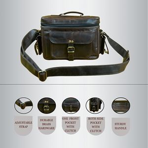 Sac pour appareil photo reflex numérique en cuir véritable Madosh avec fermeture à glissière pour la photographie de voyage |   Sac bandoulière vintage marron - Product Image 3