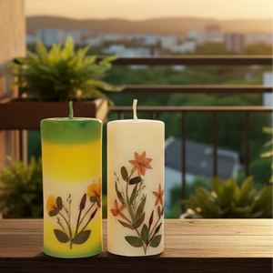 Handmade Soy Wax & Paraffin Eco-Friendly Decorative Floral Pillar <b>Candles</b> Set of 2 for Halloween Christmas Easter Holiday Decor - Product Image 1
