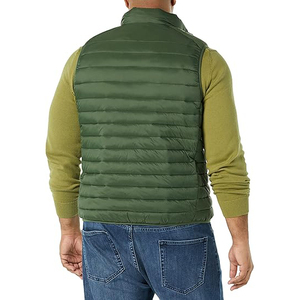 Puffer Vest Men Olive Green Lightweight <b>Quilted</b> Sleeveless Stand Collar Zipper Winter Outerwear OEM - Product Image 4