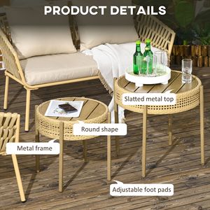 Set da Pranzo in Vimini Marrone Leggero per Eleganza da Esterno, Telaio in Alluminio, Materiale PE, Tavolo Circolare Pieghevole con Doghe in Metallo - Product Image 6