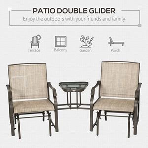 2-Seater <b>Outdoor</b> Patio Glider <b>Chair</b> with Coffee Table Breathable Sling Backyard Garden Loveseat <b>Stackable</b> - Product Image 5