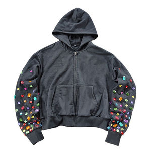 Sweat-shirt à capuche personnalisé avec strass papillon, fermeture éclair intégrale, streetwear, vert uni, surdimensionné, bling - Product Image 5