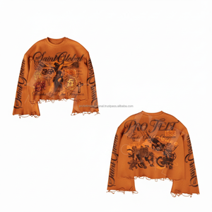 Fleece épais déchiré coupe courte style urbain tendance été avec logo personnalisé manches classiques 100% coton - Product Image 5