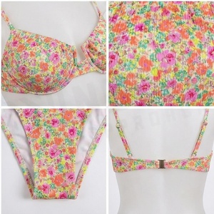 Ensemble bikini 2 pièces à imprimé floral pour femme, col plongeant, bas de maillot de bain string à nouer devant, maillot de bain extensible - Product Image 4