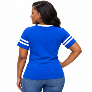 Zeta Phi Beta <b>My</b> Daughter Is <b>My</b> Soror Zee-Phi Jersey Tee Women Royal <b>Blue</b> V-Neck Striped Sleeve Mom Sorority T-Shirt Gift - Product Image 2
