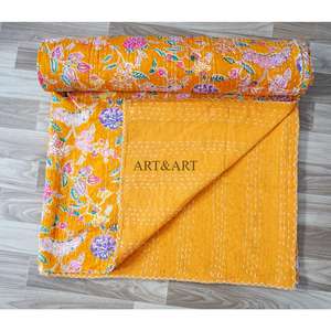 Edredón Kantha Hecho a Mano en India, 100% Algodón, Diseño Floral con Estampado a Bloque, 220g de Peso de Tela, Alta Calidad ART&ART - Product Image 3