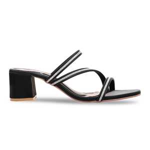 Black Formal <b>Heeled</b> Sandals FR8186 <b>Slipper</b> - Product Image 3