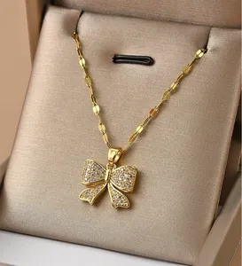 Round Cut Simulated Diamond Women's Stunning Bow Pendant 14K Yellow Gold Plated - Product Image 2