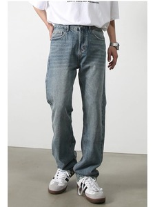 Wholesale Custom Denim <b>Jeans</b> High Waist Straight Leg Pants Casual <b>Vintage</b> Washed Cotton Denim Trousers for Men and <b>Women</b> - Product Image 2