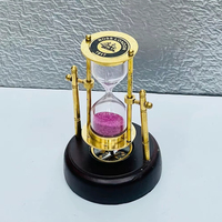 Reloj de arena náutico colgante de latón de 3.75'' con base de madera y brújula, decoración vintage