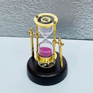 Reloj de arena náutico colgante de latón de 3.75'' con base de madera y brújula, decoración vintage - Product Image 1
