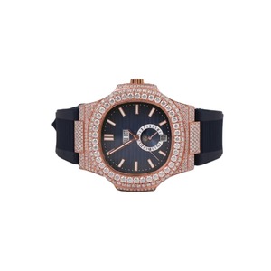 Bracelet de montre couleur or rose, bracelet en silicone noir avec incrustation de cristaux, bracelet de remplacement pour montres de luxe - Product Image 2
