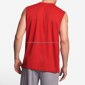 เสื้อยืดแขนกุดสำหรับผู้ชายเสื้อยืดเข้ารูปกล้ามเนื้อแขนกุดสีแดงสำหรับผู้ชาย - Product Image 3