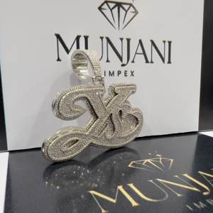 Pendentifs de luxe pour hommes, style hip-hop, motif de lettres personnalisé, certifiés IGI, plaqués argent/or/or rose - Product Image 2