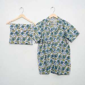 Conjunto de Pijama de Verano Ligero de Manga Corta para Mujer, Hecho a Mano con Algodón, con Cuello y Estampado Floral, Elegante y Suave para el Día a Día - Product Image 2