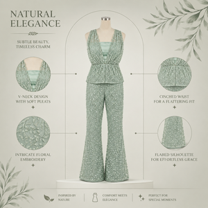 Luxury Sage Green Embroidered Co Ord Set for Women | Sleeveless Peplum Top and <b>Flared</b> Pants | Designer Party Wear Evening Outfit - Product Image 5