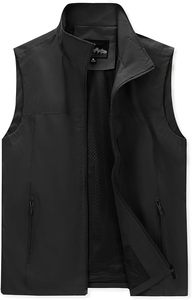 Gilet sans manches coupe-vent noir pour homme, col montant, fermeture éclair, vêtement d'extérieur décontracté en polyester, style automne - Product Image 2