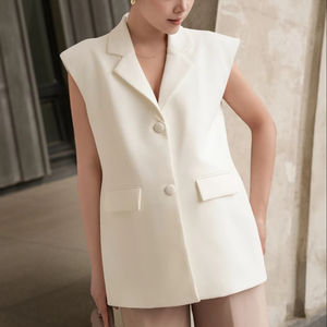Conjunto de 2 piezas: Chaleco sin mangas y Blazer de mujer para oficina, estilo oversize, cuello en V con muescas, tejido liso y transpirable, de Vietnam - Product Image 1