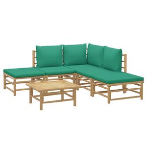 Ensemble de salon de jardin en bambou naturel avec coussins en polyester vert - Product Image 3