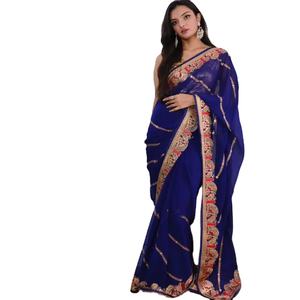 Último diseñador Georgette Silk Thread Work Saree de Fab Zone - Product Image 1