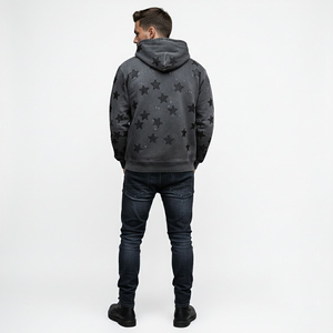 Sweat à capuche surdimensionné Y2K streetwear épais, personnalisé, vintage, délavé, avec motif étoile appliqué, effet délavé à l'acide, écologique, pour l'hiver - Product Image 4