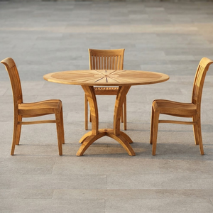 Juego de Comedor de Madera de Teca Sólida para Exteriores, Mesa Redonda con Sillas de Madera, Juego de Muebles para Jardín y Patio - Product Image 1