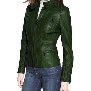 Chaqueta Bomber de Cuero PU para Mujer, Cuello Alto, Cierre de Cremallera, Manga Larga, Color Sólido, Estilo Otoñal, Corte Regular, Tejido Transpirable - Product Image 5
