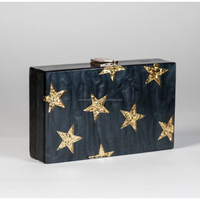 Pochette de luxe en résine noire avec embellissements de fleurs en cristal et fermoir rond sac à main en acrylique fait main pour les fêtes de femmes
