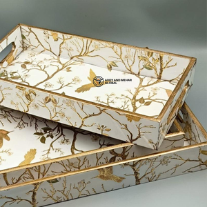 ชุดถาดเคลือบ MDF งานฝีมือแบบกำหนดเอง ถาดไม้ซ้อนกันได้แบบยั่งยืนพร้อมลายพิมพ์พฤกษศาสตร์ ถาดตกแต่งสำหรับบ้านแบบขายส่ง - Product Image 3