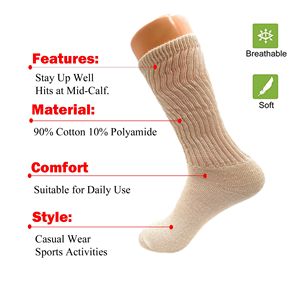 Calcetines Largos de Algodón hasta la Pantorrilla Color Crudo para Mujer, Calcetines Deportivos, Juego de 3 Pares, Talla 5 a 10 - Product Image 6