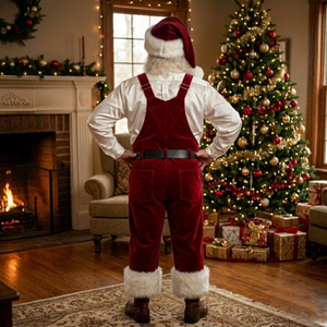Costume de Père Noël en velours rouge avec chapeau et barbe en fourrure blanche pour homme adulte, accessoires de fête de Noël, prix de gros abordable - Product Image 4
