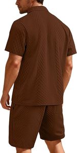 <b>Men</b> Black Knitted Polo Shirt and <b>Shorts</b> Set Geometric <b>Pattern</b> Casual Summer Outfit Breathable Two Piece Clothing - Product Image 5