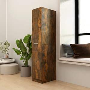 Armoire d'apothicaire en bois d'ingénierie chêne fumé, design haut et étroit, pour salon - Product Image 1