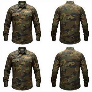 Chemise de performance pour homme, camouflage woodland, manches longues, légère, respirante, boutonnée, utilitaire, pour activités de plein air - Product Image 2