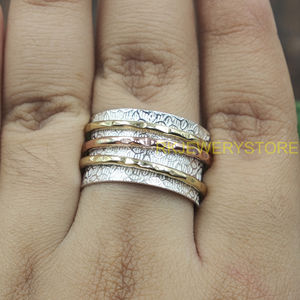 Handmade Spinner <b>Ring</b> 925 <b>Silver</b> Brass Copper Meditation Band Textured Wide Band Anxiety Relief Fidget <b>Ring</b> Unisex Jewelry Him - Product Image 4