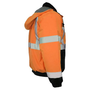<b>Men's</b> High Visibility <b>Reflective</b> Work <b>Jacket</b> Orange Black Windproof Winter Insulated Polyester Zipper Front Pockets - Product Image 2