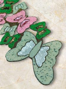Embroidered Butterfly <b>Table</b> <b>Runner</b> Pink Green Beaded Traditional Home Decor Washable - Product Image 5